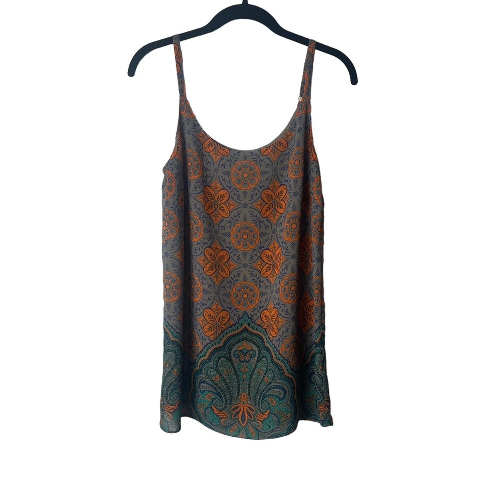 CABI Arabesque Cami Blouse Top Tank Tunic #3082 Gray Orange Lined Medallion XS